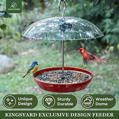 Kingsyard Platform Bird Feeder with Adjustable Dome for Outdoors Hanging