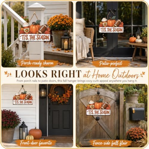 Fall Wall Decor Wooden Tis the Season Sign, Football Pumpkin Door Decor