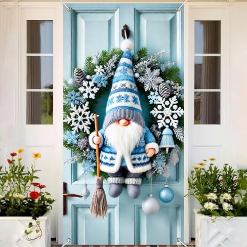 BlissYard Christmas Door Cover Gnome Snowflake 35x71 Inch Polyester