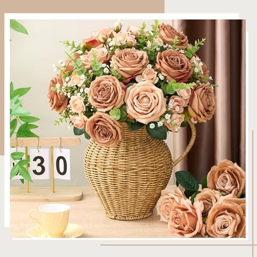 Faux Rattan Vase Wicker Vase Country Style, Single Handle, 14.2"h
