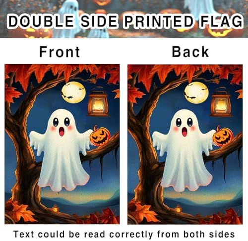 Halloween Cute Ghost Garden Flag 12x18 Vertical Double Sided Pumpkin maple leaf Welcome Yard Flag Fall Holiday Outside Decorations Burlap for Outdoor Patio Lawn Farmhouse Farmland Holiday Decoration