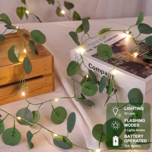 Vine Fairy Lights, 6.5FT 40 LEDs Eucalyptus String Lights, 2 Pack