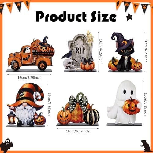 Yalikop 6 Pcs Wooden Halloween Table Top Decorations Retro Halloween Decor