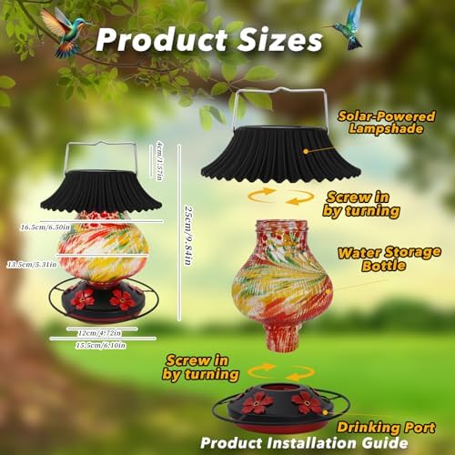 Solar Hummingbird Feeder, Hand Blown Glass Multicolor Night Lights