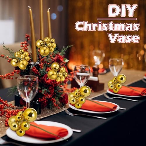 Daifunli Christmas Tree Picks 7.87 Inch Christmas Balls Ornaments Xmas Hanging Decorations for Xmas Tree Topper DIY Wreath Holiday Floral Vase Fillers Crafts Home Decor(Gold,8 Pcs)