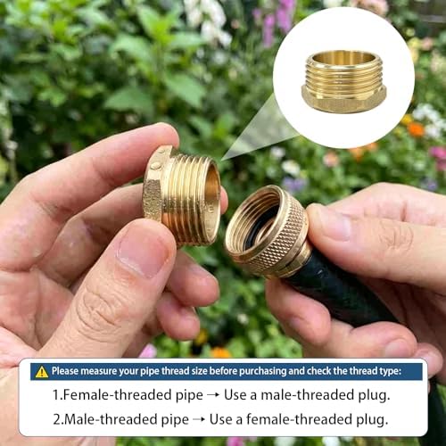 2 pcs 1" Garden Hose End Caps, Brass Male and Female Thread Garden Hose Cap with Washers, Outdoor Faucet End Cap Brass Pipe Plug Spigot Cover