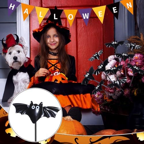 Weysat 12 Pcs Halloween Metal Bat Garden Stakes for Outdoor Garden Decor