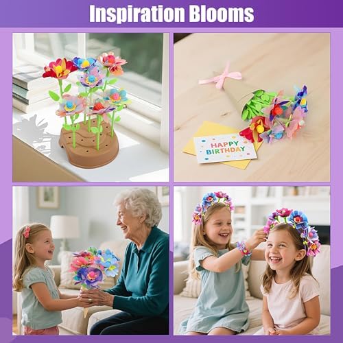 IQBOX Craft Kits Toys for 4 5 6 7 8 Year Old Girls Trendy Flower Making Kit