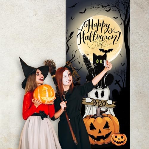 Halloween Cat Ghost Door Cover