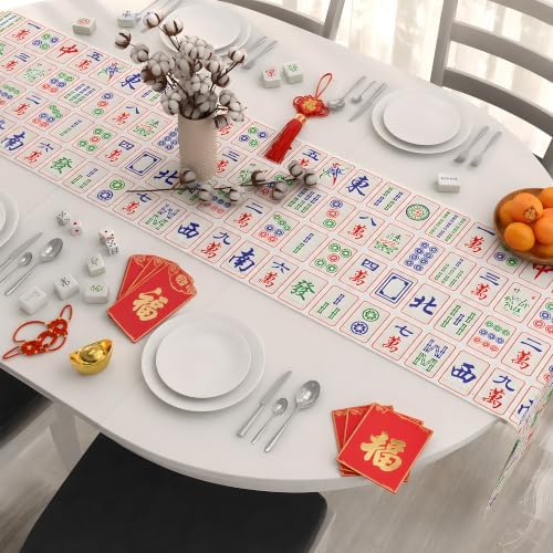 Mahjong Decor - Chinese Mahjong Tiles Game Themed Table Runner