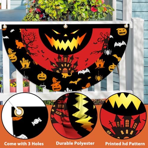 4 Pcs Happy Halloween Fan Flag Banner, Monster Eyes Yard Fence Wall Hanging Bunting Flag - Indoor/Outdoor Decoration, 1.5x3 Ft