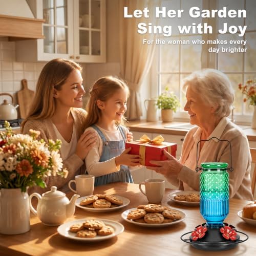 FEED GARDEN Glass Hummingbird Feeder for Outdoors, Leak-Resistant, 16 oz