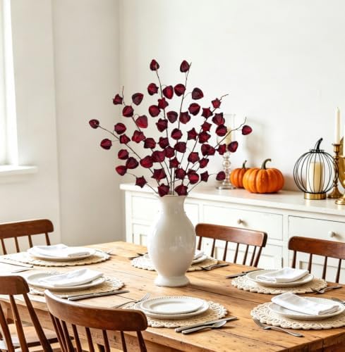 29.5" Fall Physalis Branches Faux Red Berry Stem Artificial Flower for Vase