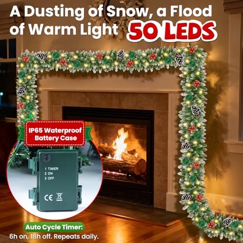 Christmas Garland with Lights 9 FT Artificial Christmas Garland 250 Pieces of Green Rattan Christmas Garland Holiday Artificial Decor for Stairs Wall Door Indoor Outdoor Garland