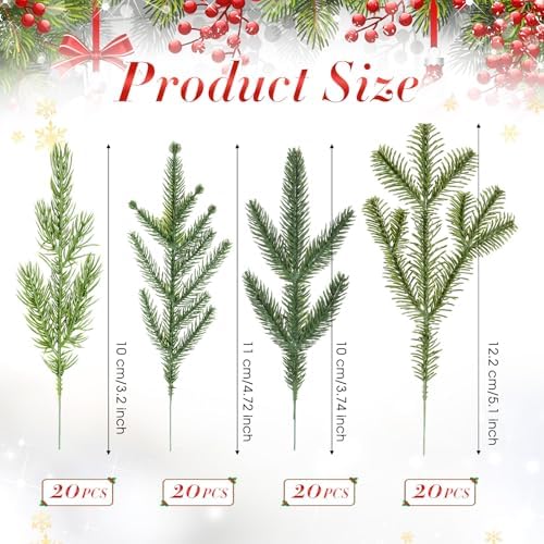 Yunlly 80 Pcs Christmas Artificial Pine Needle Branches, Classic