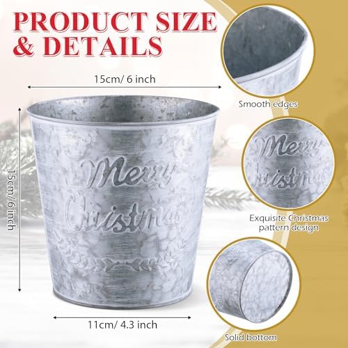 Zhehao 6 Pcs Christmas Galvanized Bucket 5.9'' Metal, Classic Style
