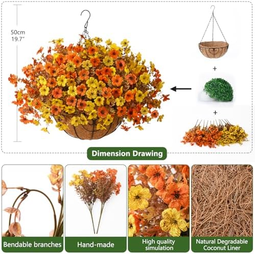 Artificial Fake Hanging Baskets Fall Flowers for Outdoors Decoration