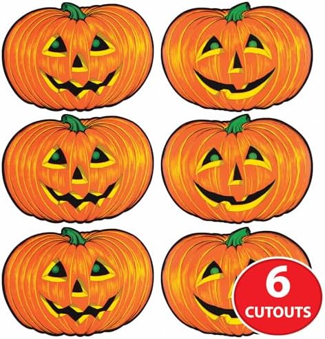 Beistle 6 Piece Paper Jack-O-Lantern Cut Outs, Halloween Party Decorations, Fall Décor, Made In USA Since 1900