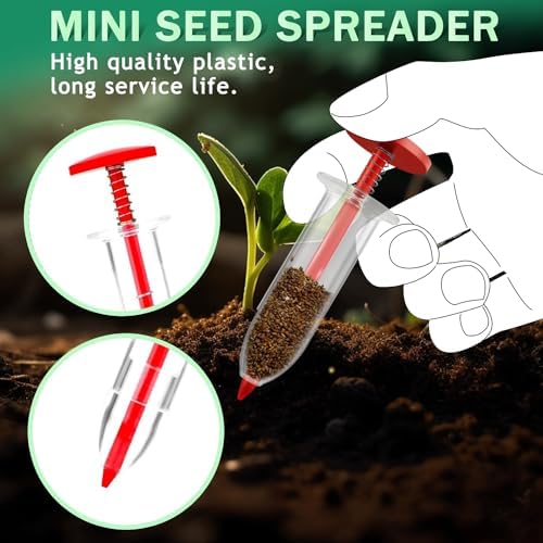 6 PCS Mini Seed Spreader, Sowing Seed Dispenser with 5 Speeds, Sowing Helper, Small Seed Planter Tool, Manual Seedlings Dibber and Widger Set, Seed Sower Spreader Handheld for Tiny Seeds (Red)