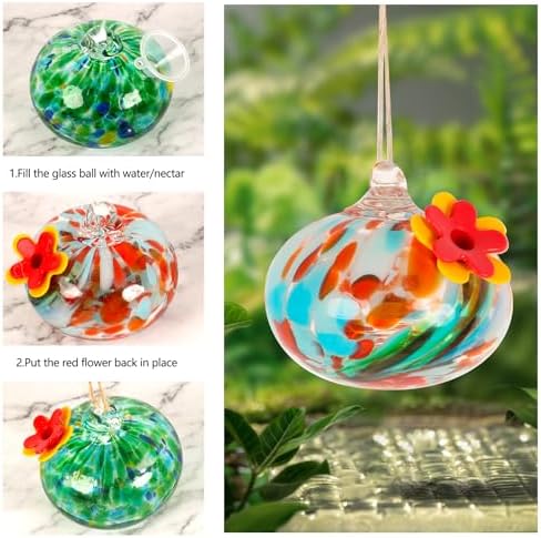 2 Pcs Blown Glass Hummingbird Feeder for Outdoors Hanging