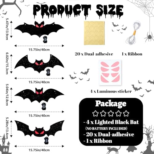 4PCS Lighted Halloween Hanging Bats for Yard Outdoor Indoor Decor