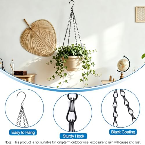 Oligei 3 Pack Hanging Basket Chain, Black Planter Hangers with Hooks, 23 Inch Long Hanging Plant Chain, 4 Point Replacement Chains for Hanging Baskets, Bird Feeders and Lanterns