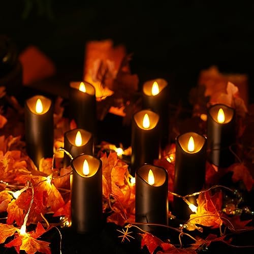 Homemory Black Halloween Flameless LED Pillar Candles, Remote Timer, 9 Pack