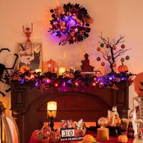 Valery Madelyn 18" Pumpkin Halloween Wreath for Front Door Decor