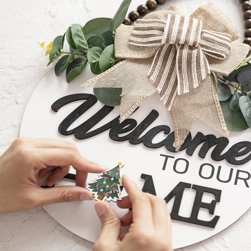 Welcome Sign for Front Door 12 in Wreath Decorations for All Seasons White A