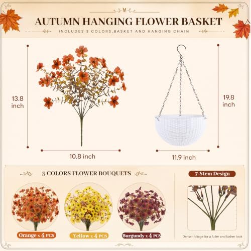 Der Rose Fall Hanging Basket Planter with Artificial Flowers for Outdoors