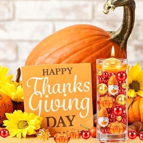 216PCS Fall Vases Fillers Pumpkin Maple Autumn Dwarf Orange Yellow Beads Table Party Festive Decoration
