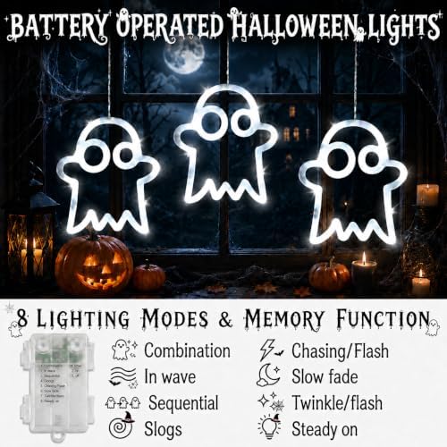 Hanging Window Lights, 39 LED White Ghost Shape