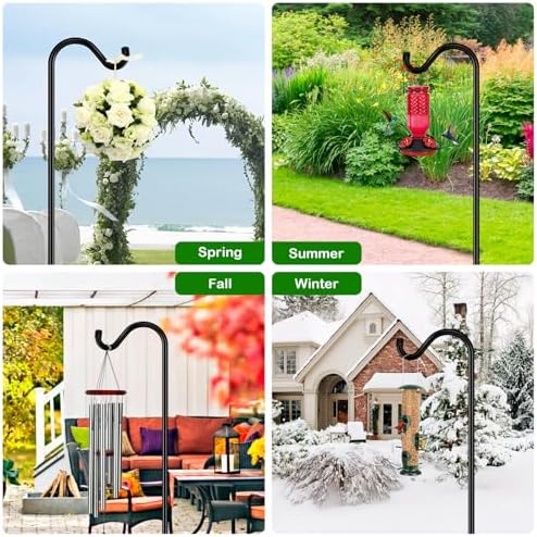 FEED GARDEN Shepards Hooks for Outdoor Bird Feeder Pole 92 Inch Adjustable Tall Heavy Duty Shepherds Hooks for Hanging Plant Baskets, Solar Lights, Wedding Decor, Lanterns, Black (2 Pack)