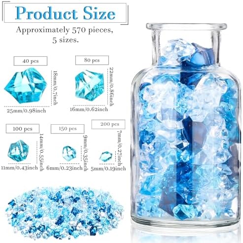Syhood 570 Pcs Blue and Clear Acrylic Gems Winter Plastic Crystals
