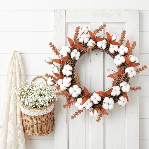 21.6" Fall Dried Cotton Stems Decor Branches, 2 Bunches Fall Leaves Stems