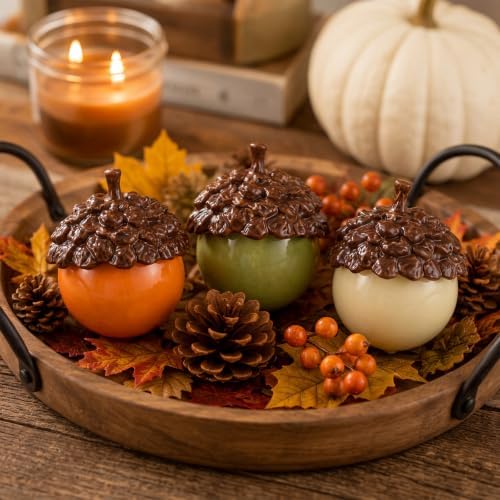 RattanView 3 Piece Large Fall Resin Acorns Decor, 3.15" Acorn Ornaments
