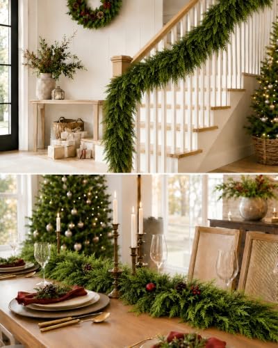 2 Pack Artificial Christmas Cedar Garland, 6 FT Real Touch Pine Greenery