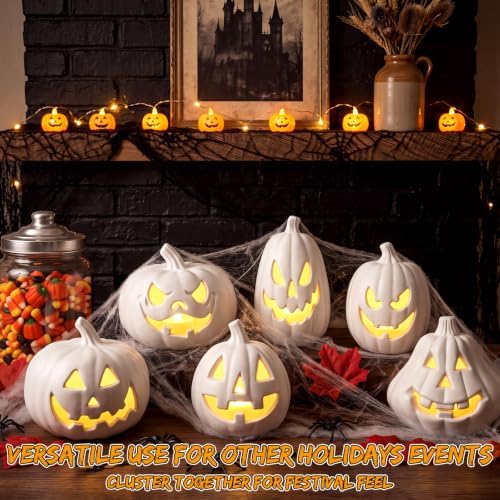 Tujoe 6 Pcs Halloween Pumpkin Lantern Set Light up LED,White