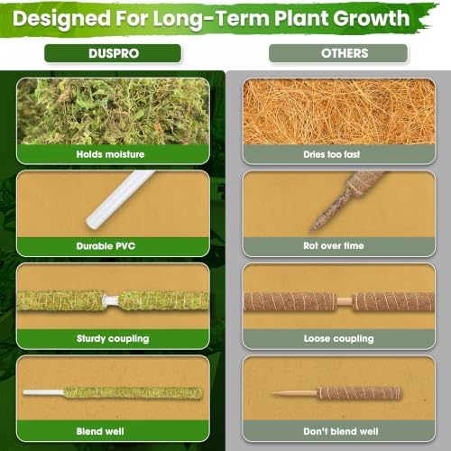 DUSPRO 4 Pack 22" Natural Stackable Moss Pole for Plants Monstera