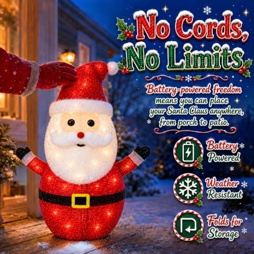 2 Pack Lighted Christmas Santa Outdoor Decorations, 45 LEDs, 2 Modes