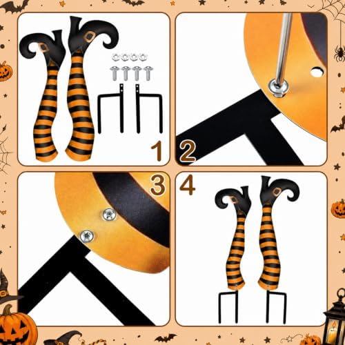 Tudomro 2 Pcs Metal Upside Down Witch Leg Halloween Outdoor Decor, Orange