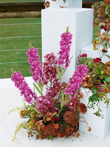 IPOPU 6PCS Delphinium Artificial Flowers 39" Realistic Faux Hyacinth Long Stem Delphinium Silk Flowers for Tall Vase Filling Wedding Centerpieces Home Decor (Purple)