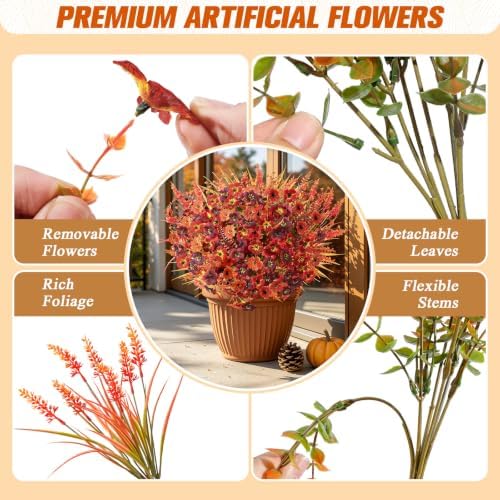Alupssuc 24Pcs Artificial Fall Flowers for Outdoors Decor, Fake Mums Plants