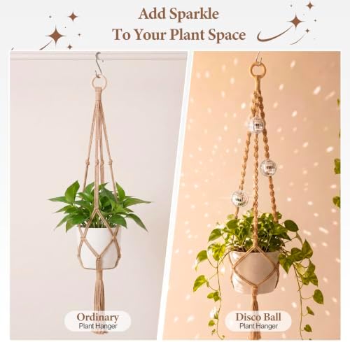 Shappy Macrame Disco Ball Plant Hanger, Boho Hanging Planter Home Decor