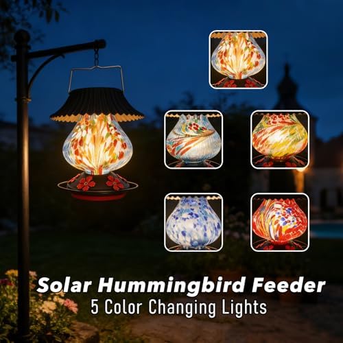 Solar Hummingbird Feeder, Hand Blown Glass Multicolor Night Lights