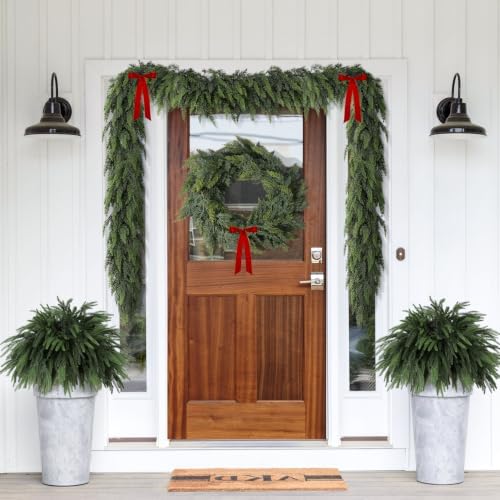 12 Ft Christmas Cedar Garland, Real Touch Soft Greenery Mantel Decor