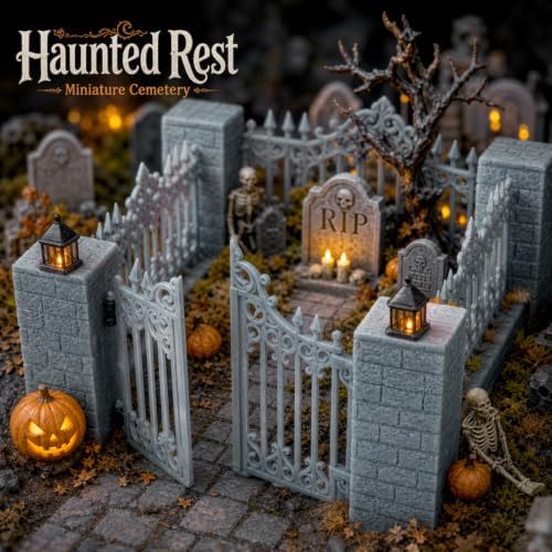 Warmtree 12 Pcs Halloween Village Fence Accessories with Gates and Pillars
