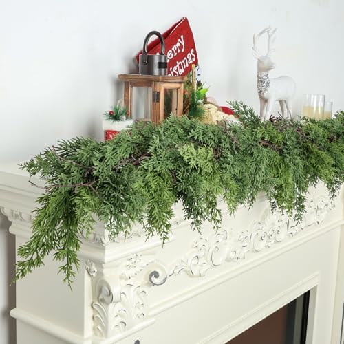 Artgar 9 Ft Christmas Cedar Garland - Realistic Greenery Cypress Garlands