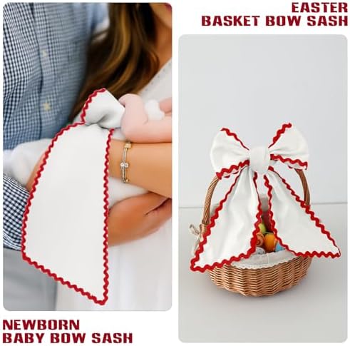 DYSHAYEN Wreath Sash for Front Door, White with Red Trim