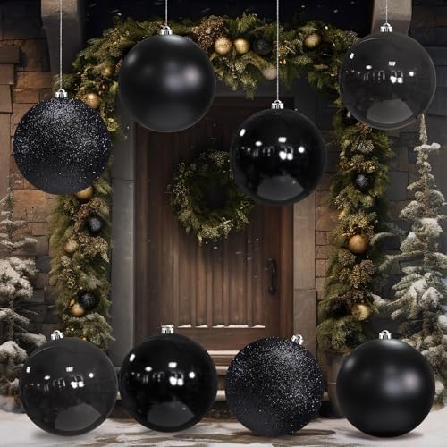 Yerliker 8 Pack 6 Inch Large Christmas Ornament Hanging Balls, Black
